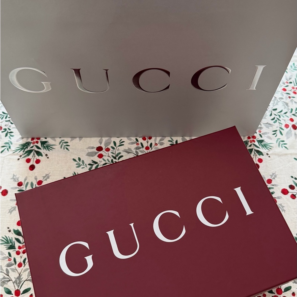 Gucci Maroon Box with Silver Bag